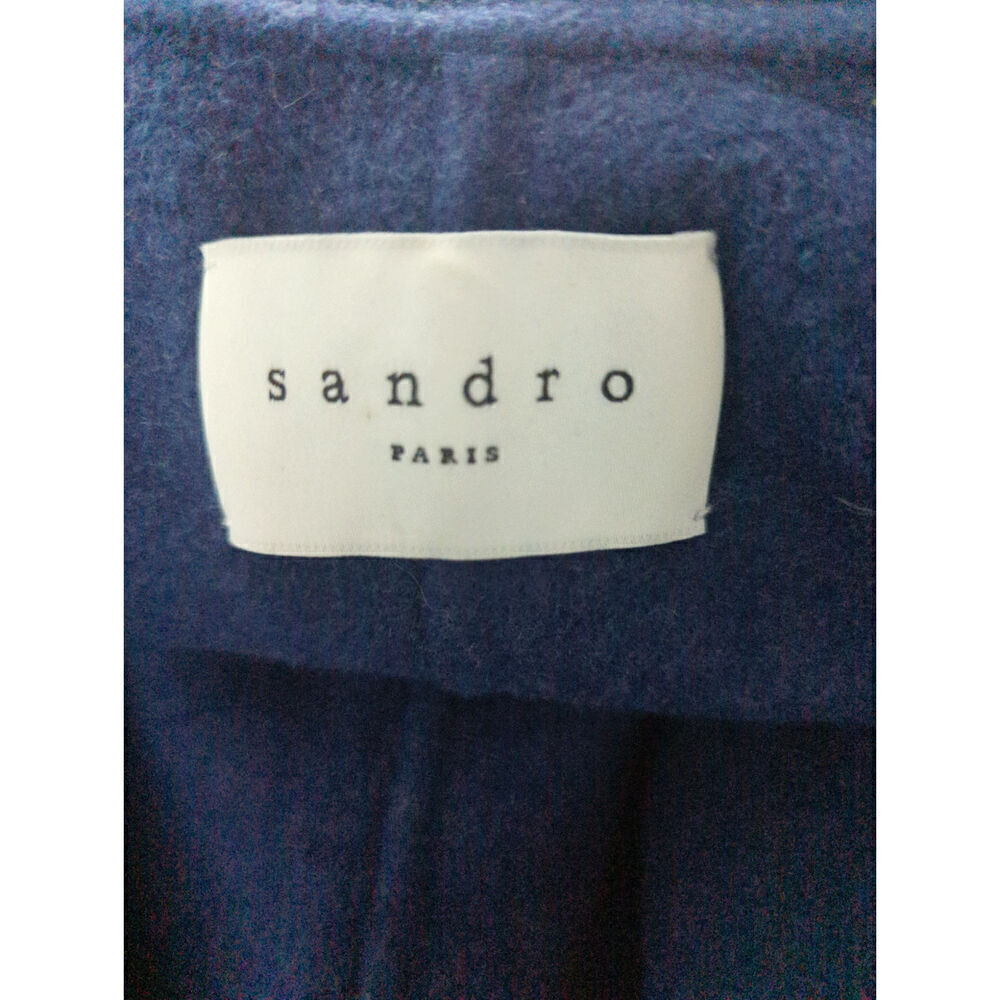Sandro Paris Blue Wool Belted Vest Long Coat Outdoor Topper Layer Size 8 - Picture 13 of 13